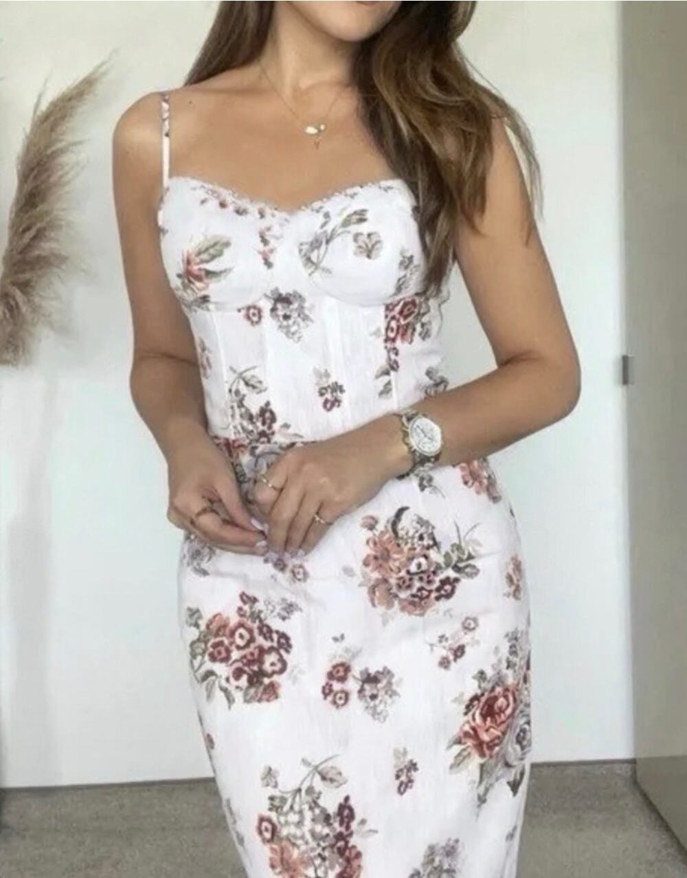 H&M x Brock Collection Floral Corset Mini Dress Linen Blend Bustier Cottagecore